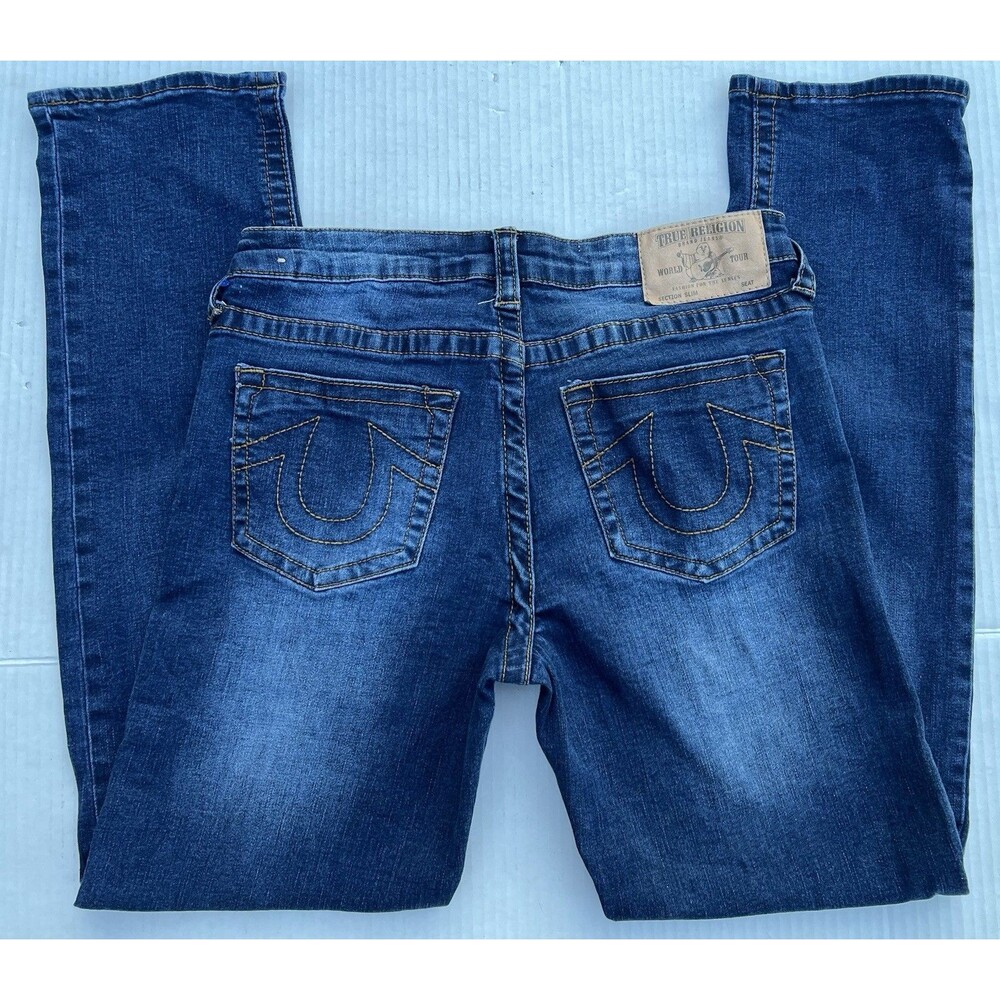 True Religion Girls Size 14 Section Slim Jeans Blue Stretch Denim Horseshoe